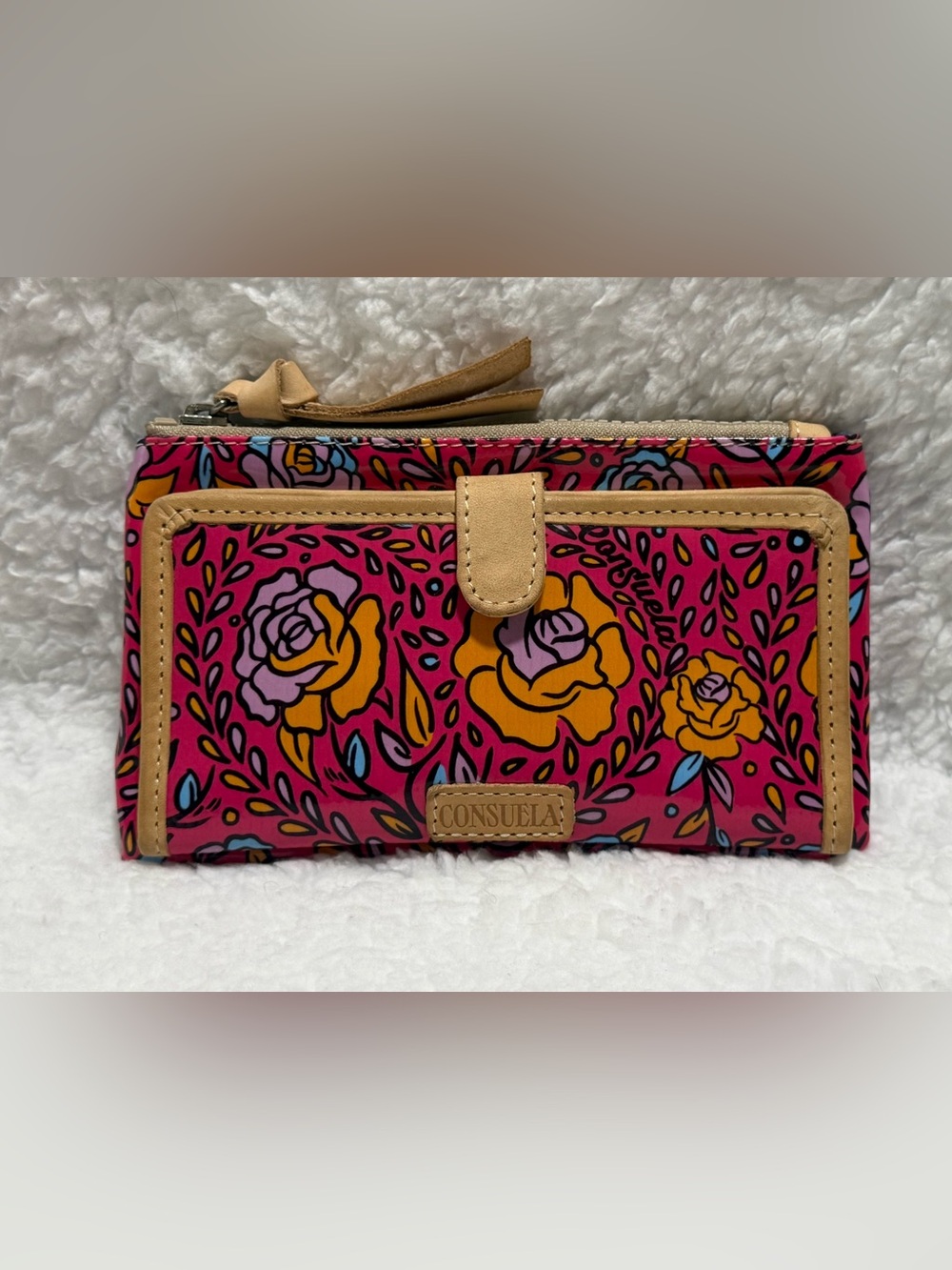 Consuela Molly Floral Zip Wallet with Tan Trim